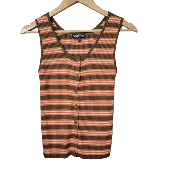 Freshman Orange Striped Knit Button Down Sweater Tank Top - Picture 1 of 11